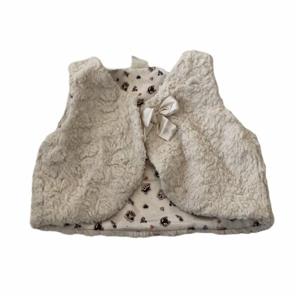 H&M Baby Girl White Faux Fur Vest Size 6-9 Months Lined Bow Closure Cozy Cute - Picture 1 of 4